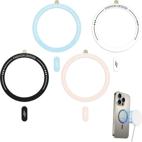 Anelli magnetici compatibili con MagSafe, 4 anelli adesivi universali ultrasottili, supporto magnetico per telefono, adesivo di conversione wireless per iPhone 17 16 15 14 13 12 Android (1/5)