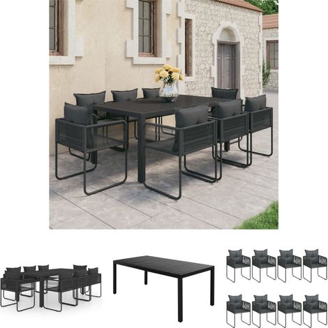 Gartenessgruppe - vidaXL 9-tlg. Garten-Essgruppe PVC Rattan Schwarz - PVC-Rattan (1/5)