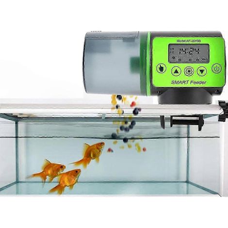 Automatischer Fischfutterautomat mit LCD-Bildschirm und Timer, ideal für Aquarien. (1/4)