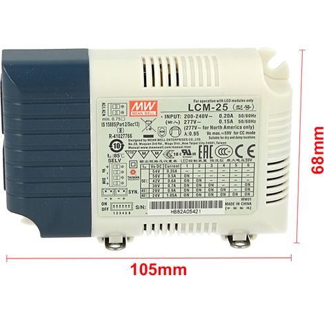Led Driver CC MW MEAN WELL LCM-25 Dimmerabile 0-10V 10V PWM Corrente Costante Modulare 350/500/600/700/900/1050mA