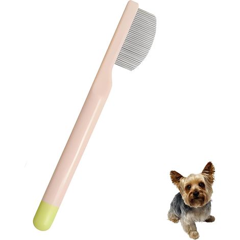 Peigne en acier inoxydable pour les yeux du chien et brosse anti-puces pour chiot (rose)  Format compact pour le toilettage du visage et des pattes, dents incurvées à bouts arrondis (1/5)