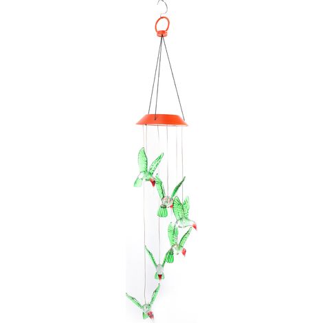 Carillon Solaire à Colibri avec Éclairage Coloré Étanche pour Extérieur Lampe Oiseau Mouche à Accrocher avec Crochet Rouge 5W ABS 295g Pile AA 1.2V 600mAh Incluse (1/5)