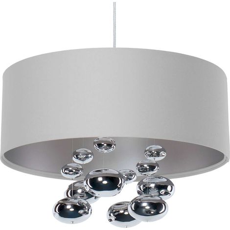 Suspension design gris satiné avec boules décoratives argentées - Ø 40 cm - H16 cm