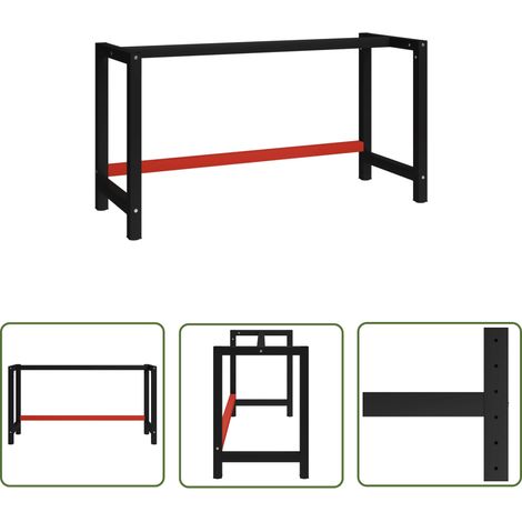 The Living Store Cadre de banc de travail Métal 150x57x79 cm Noir et rouge - Cadre De Table - Table De Travail - Établi Métallique - Pied De Table - Support De Bureau (1/5)