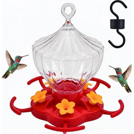 Comedero de cristal rojo con forma de calabaza para colibríes, 5 aberturas, resistente a hormigas y abejas – 237 ml (rojo) (1/5)