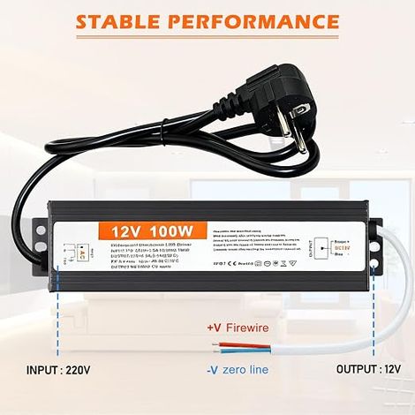 Trasformatore 250V 12V: Convertitore, 220V AC a 12V DC Trasformatore, Tensione Costante LED Driver Presa per Strisce, Lampadine, Faretti e Barre Luminose (Bianco) (1/4)
