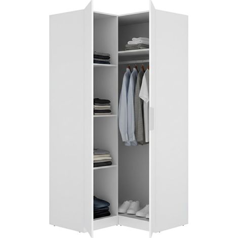 Guardaroba 2 Ante Luber, Armadio Camera da Letto Appendiabiti, Cassetti, 4 Ripiani, 95x204h cm Bianco