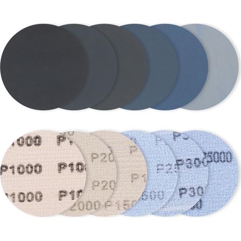 30 Pièces Disques de Ponçage 75mm, Disques Abrasifs Ponceuse Ronds, Papier de Verre Sec à l'eau, Papier a Poncer Polissage pour Métal Bois Voiture, Grain 1000 1500 2000 2500 3000 5000 (1/5)
