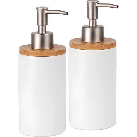 2 Pièces Distributeur de Savon en Céramique, Distributeur Gel Douche en Céramique, avec Pompe, pour Le Shampooing, Le Nettoyage du Corps, Le Savon pour Les Mains, la Lessive, etc. (1/5)