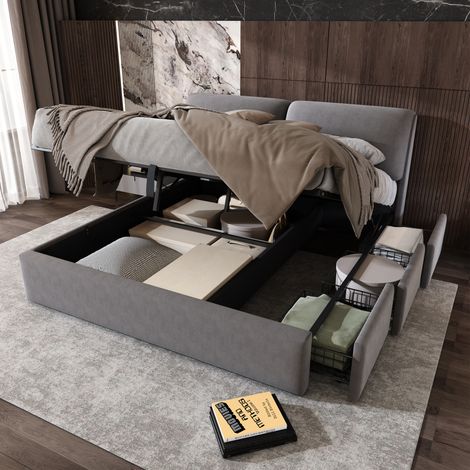 Letto matrimoniale contenitore 180x200 in velluto grigio OKMYHOME (1/5)