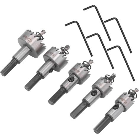 Set de 5 scies cloche en acier rapide 16-30mm, foret à lamper pour plaques de plâtre, tôle et métal (1/5)