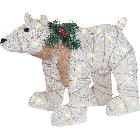 Décoration de Noël LED Ours Polaire 34 cm en Acier et Coton Blanc Pour Extérieur Sivula Beliani (1/5)