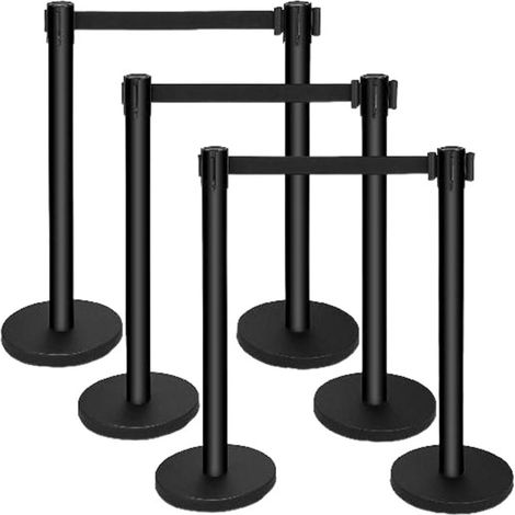 6 pièces/Ensemble poteaux de File d'attente de Poteau de Ceinture Noire Support Corde barrière de Foule rétractable contrôle des foules en Acier Inoxydable for la fête (1/5)