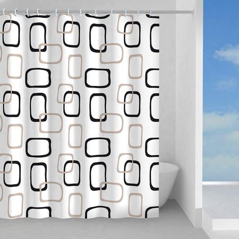 Rideau de Douche 120 x 200, fabriqué en PES, 100% imperméable, Finition Beige et Noir, Design R&S, Rideau de Douche avec 12 Anneaux, 2 Ans de Garantie (1/5)