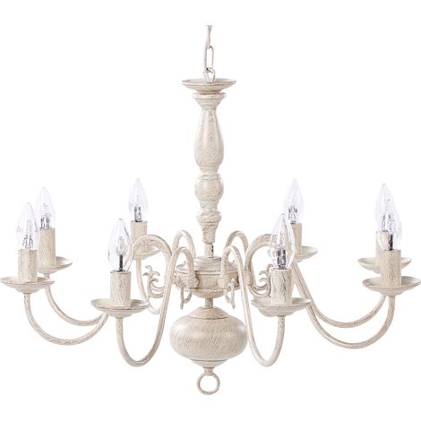 Lámpara araña de metal blanco crema de 8 focos 98 cm con cadena decorativa estilo antiguo vintage Brithon (1/5)