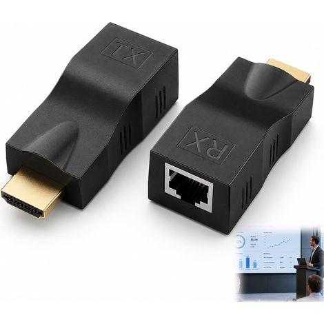 2 Pièces Adaptateur HDMI vers RJ45, Convertisseur HDMI RJ45 30M vers Ethernet Cat5e/6 1080p, Répéteur Émetteur-Récepteur TX RX pour HDTV PS4 STB DVD Projecteur Moniteur Home Cinéma Systèmes Audio (1/5)