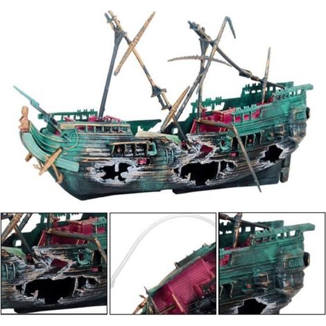Bateau Cassé - Décoration Aquarium en Résine - Pour Aménagement Paysager Aquatique - 1 Pièce (1/4)