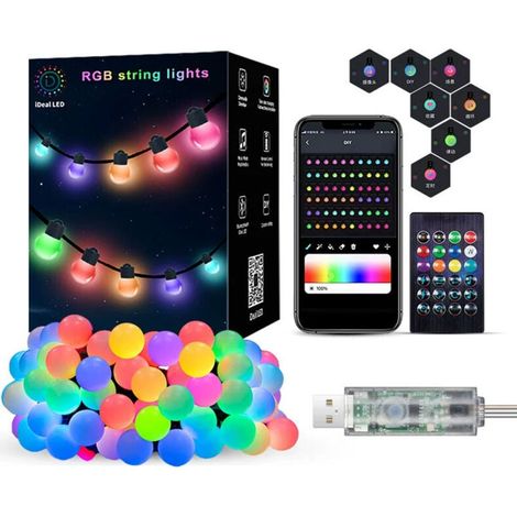 Guirlande Lumineuse 10M Multicolore Étanche avec Télécommande, Lumières Guirlande, APP, Contrôle Intelligent, Lumière Symphonie, Ligne Cuir, Cordon Lampe, Jardin, Décoration Noël, Lanterne (1/4)