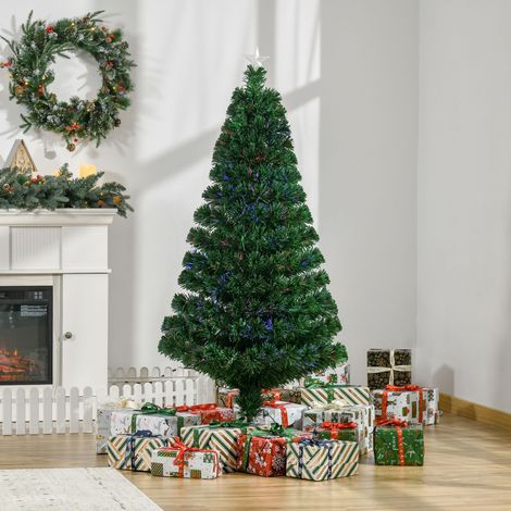 Albero di Natale Artificiale 150cm con Fibre Ottiche e Luci LED, Albero di Natale Luminoso con 180 Rami, Verde (1/5)