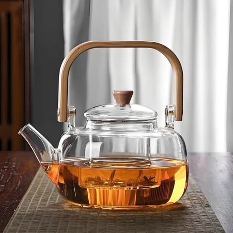 Theiere avec Infuseur 1 litre, Theiere Verre Chauffant Transparent avec Filtre Amovible, Pot à Thé, Adapté au thé Parfumé, thé Vert, thé Noir, thé Aux Fruits, Idéal pour le Thé et le Café (1/5)