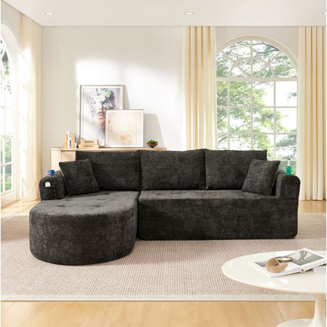 Divano angolare a L con portabicchiere 255 cm OKMYHOME