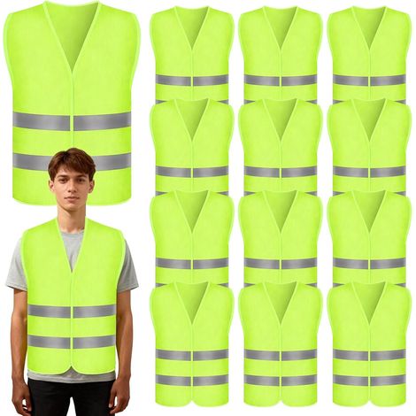 Gilet Haute Visibilité, 12 Pièces Gilet de Sécurité Réfléchissant, Gilet Réfléchissant de Voiture, Gilet Fluorescent de Sécurité, Gilet Jaune pour Voitures, Construction, Conducteurs, Travailleurs (1/5)