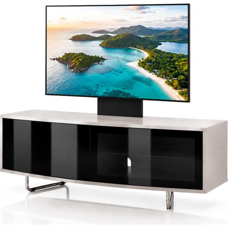 Homeology Caru Black Oak Beam-Thru Remote Friendly Super-Contemporary D Shape Design 32"-65" LED/OLED/LCD TV Cabinet with Mounting Arm (1/5)