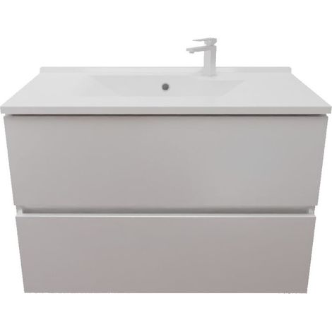 Meuble salle de bain suspendu 80 cm ROSALY INOX- Blanc- Plan vasque en Résine