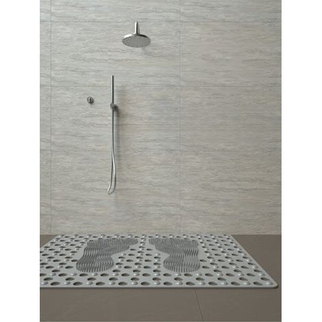 Tappetino da bagno antiscivolo con ventose in silicone TPE grigio - Inodore, garantisce sicurezza e comfort (piede grande 70x50cm) (1/3)