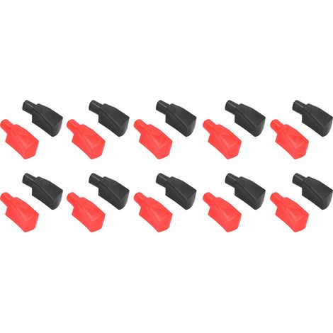 10 Manchons de Protection en Caoutchouc pour Bornes de Batterie Voiture, Style Top Post, Rouge et Noir