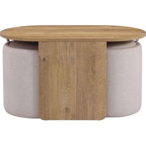 Couchtisch inkl. 2 Sitzhocker mit Stauraum Nestup weiß / nussbaum hjh LIVING (1/4)
