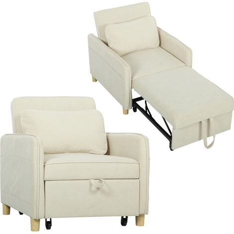 Schlafsessel 3 in 1 Umwandelbarer Sessel mit Bettfunktion, Breiter Sitzfläche für Wohnzimmer, Beige