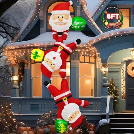3 Babbi Natale Gonfiabili da Appendere, Decorazioni Natalizie Gonfiabili da Esterno da 2,4 m, Decorazione Natalizia con LED Integrato