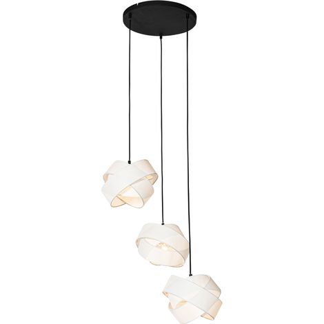 Modern Pendant Lamp Black with White 3-Lights - Cloth