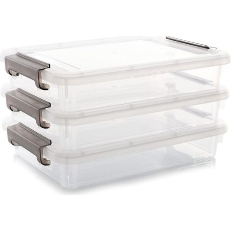 ZVD Bacs de rangement en plastique avec couvercles verrouillables, boîtes à dossiers transparentes empilables, paquet de 3 (1/4)