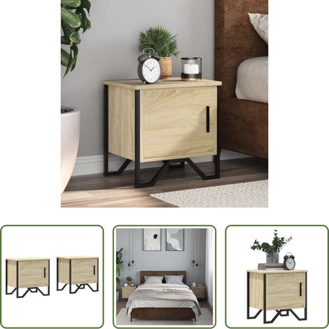vidaXL Nachttisch Sonoma-Eiche - Nachttische 2 Stk. Sonoma-Eiche 40x30x40 cm Holzwerkstoff (1/5)