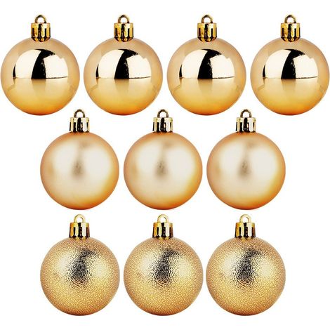 Lot de 10 boules de Noël incassables dorées pour sapin de Noël (1/4)