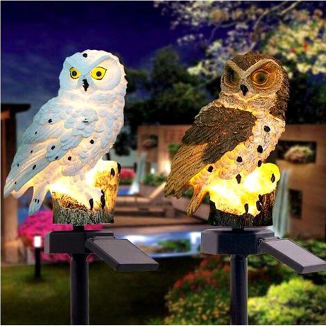 Lampe solaire LED en forme de hibou pour jardin extérieur, étanche (marron)-AquaForge