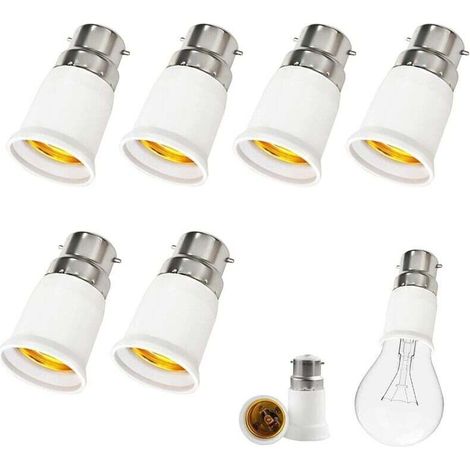 6 Pièces Adaptateur B22 e E27, Adaptateur Ampoule Baillonette vers Vis Convertisseur de Douille Baïonnette B22 vers Vis E27, 0-250V, pour Ampoules LED, Incandescente Halogène et CFL pour Eclairage-Cre