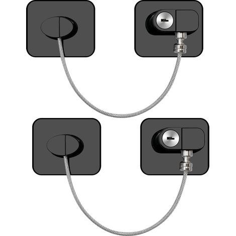 Lot de 2 Serrure de sécurité, Sans perçage, Câble flexible 18cm, Pour réfrigérateur Armoire Fenêtre, Protection enfant