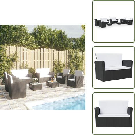 Poltrona in rattan - vidaXL Set Divani da Giardino 8 pz con Cuscini in Polyrattan Nero - Divano in rattan