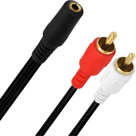 Câble Adaptateur Audio, Femelle 3.5 mm vers Prise Mâle Cinch, Noir, 0.2m Longueur