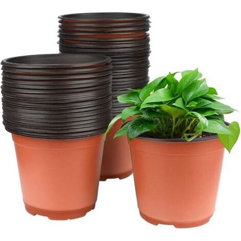 100 Pièces 15CM Pots de Fleurs,Pot pour Semis Exterieur,Pot Plastique Plante,Pot de Repiquage,Godets Semis pour Interieur-Rouge-Marron (1/4)