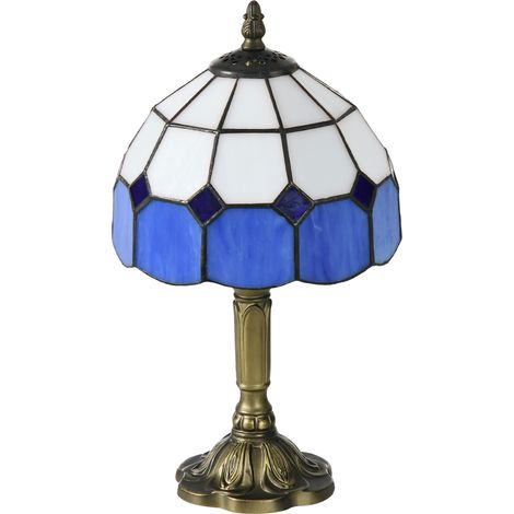 Handmade Art Deco Glass Table Lamp -- White/Blue (1/5)