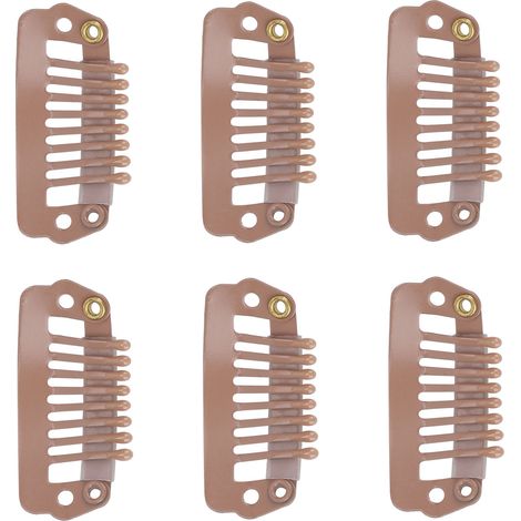 50 attaches à cheveux en acier inoxydable, 8 dents avec embouts et patins caoutchouc pour extensions capillaires, perruques et postiches, couleur brun clair (1/5)