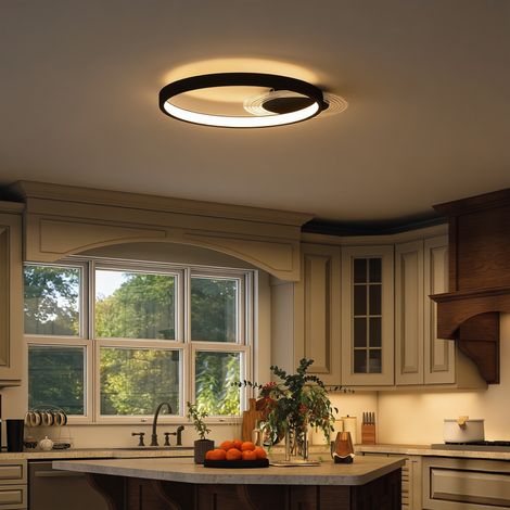 Plafonnier LED design noir 30W, 2 anneaux réglables, température de couleur ajustable, éclairage moderne contemporain.
