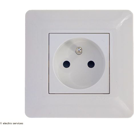 Hager – Prise de courant complète 2P+T – Courant 16A – Tension 250V – Blanc – Usage intérieur uniquement