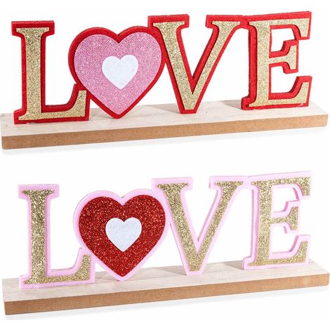 Decorazione in panno colorato con scritta Love con dettagli glitterati realizzata su base di legno, set da 8 pezzi, cm 30 x 5 x 10,5 H