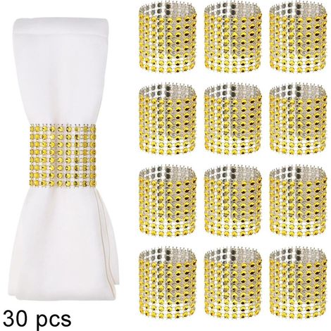 Lot de 30 ronds de serviette élégants et auto-adhésifs, parfaits pour la décoration de table, les mariages, les fêtes de Noël, les remises de diplômes et autres occasions. Dimensions : 13 x 4 cm, fini (1/5)