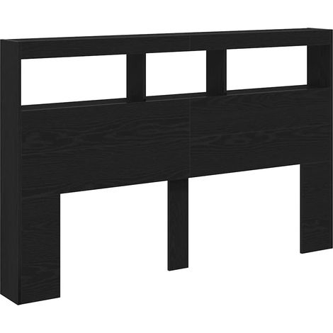 Armoire tête de lit moderne avec LED rangement 160 x 17 x 102 cm en bois d'ingénierie chêne noir (1/5)